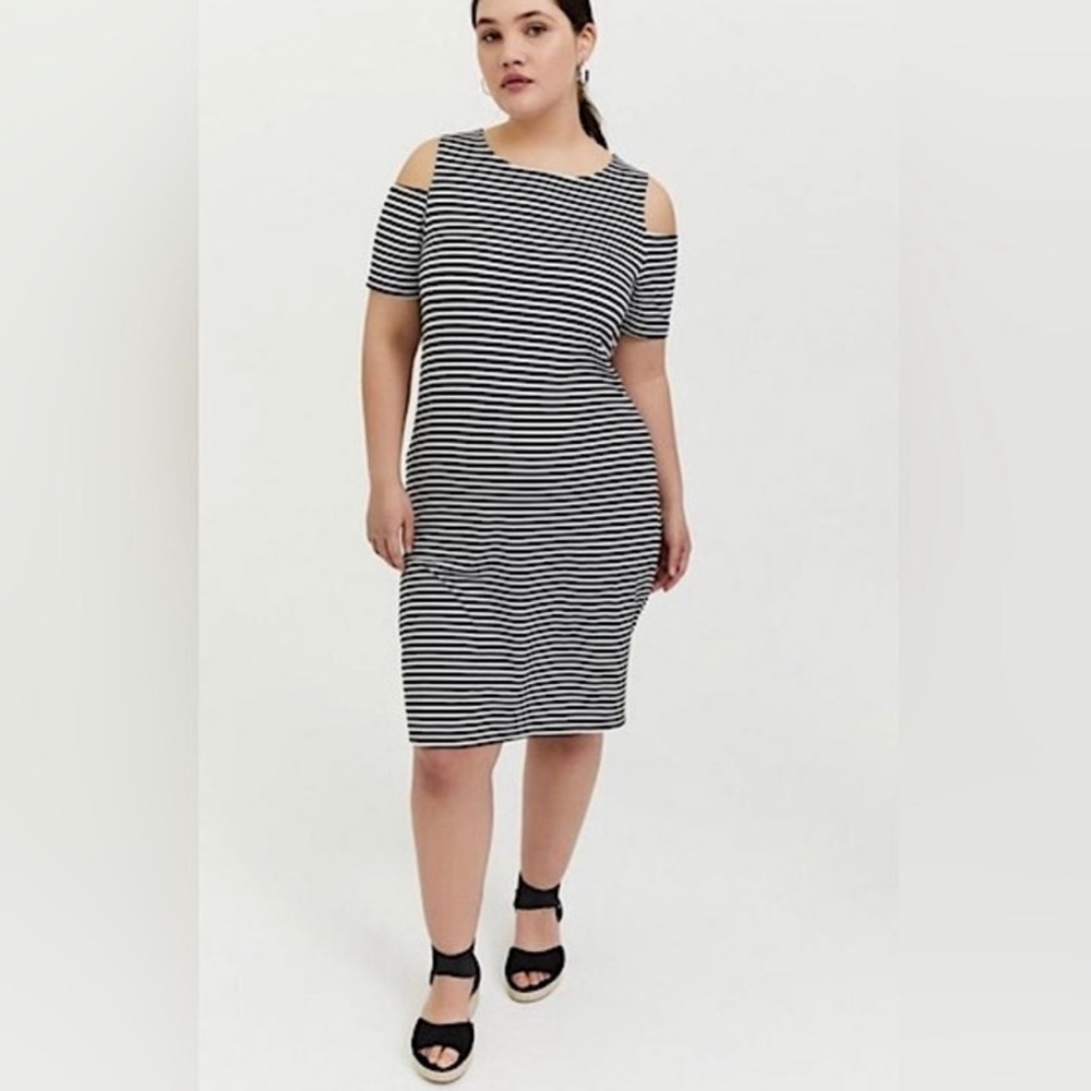 torrid Black and White Striped Cold-Shoulder Mini Dress